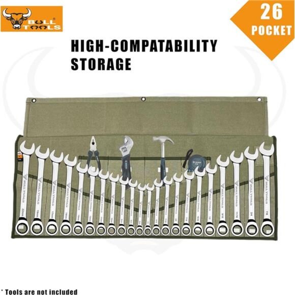 Tool Roll Organizer with 26 Pockets for Wrenches, Metric & SAE Durable Cotton - Picture 3 of 8